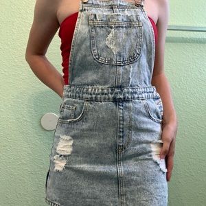 Distressed denim overall Jean dress